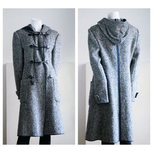 Sportmax Tweed Toggle Buttons Hooded Fall Wool Coat 14/L